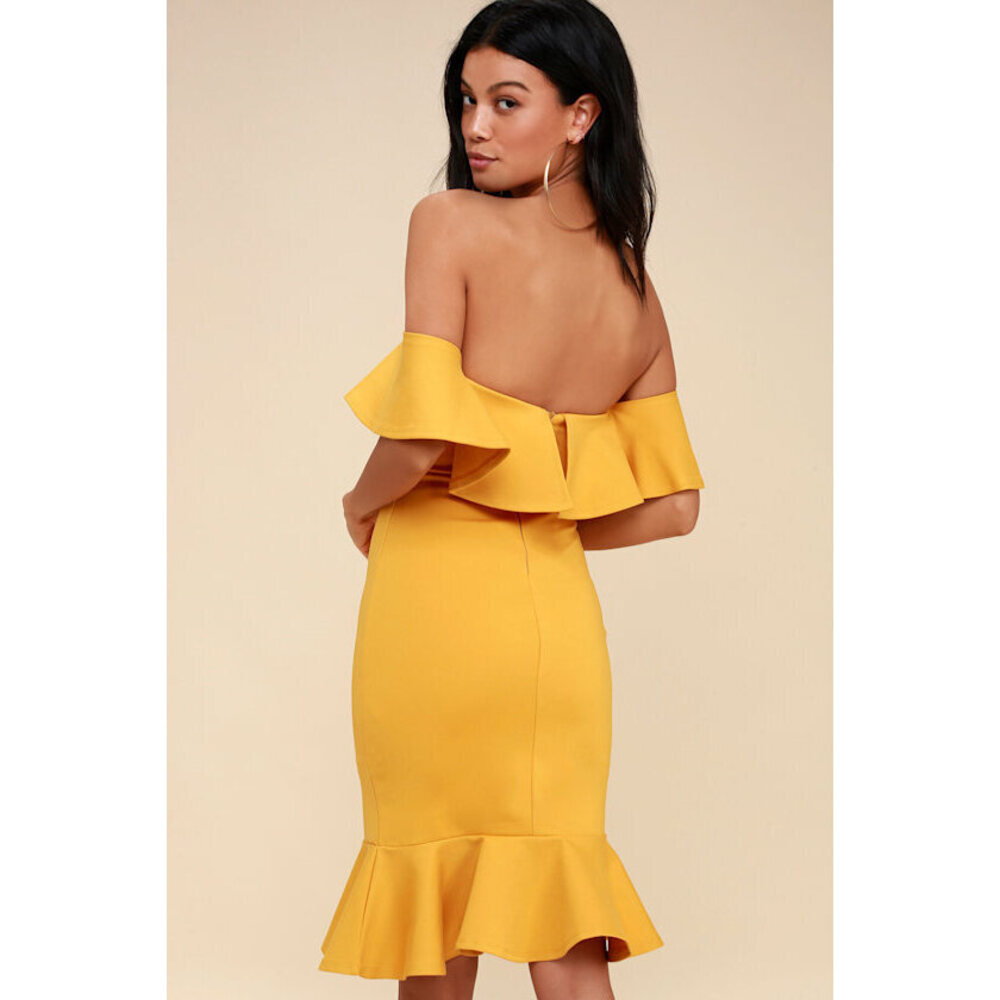 Lulus Confidence Boost Mustard Yellow Off-the-shoulder Bodycon Dress - Size S